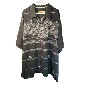 Tommy Bahama Men's Hawaiian Shirt XL Black & White Floral 100% Silk